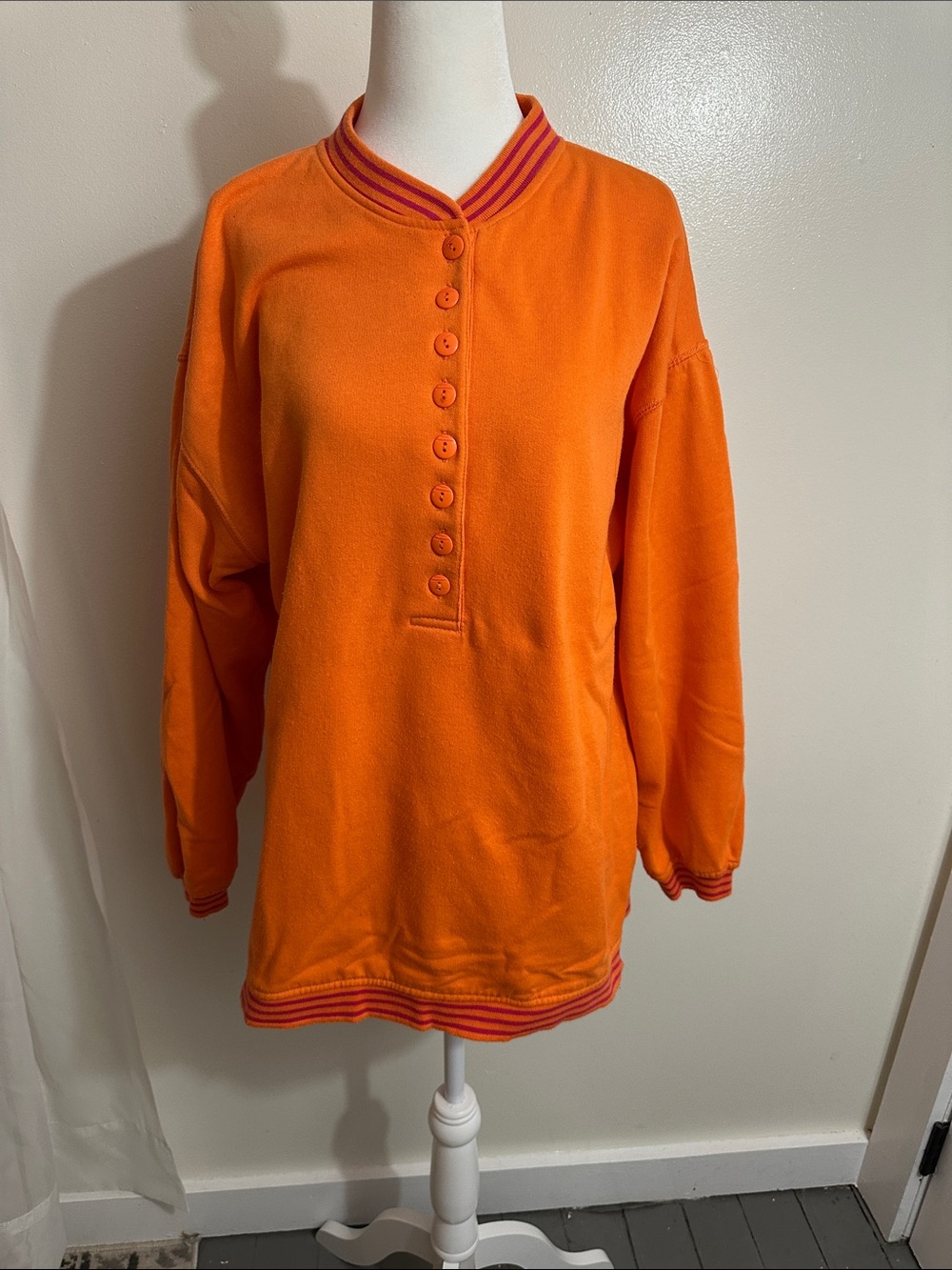 Pacer brand Casual Button-Front Orange Pullover Sweatshirt